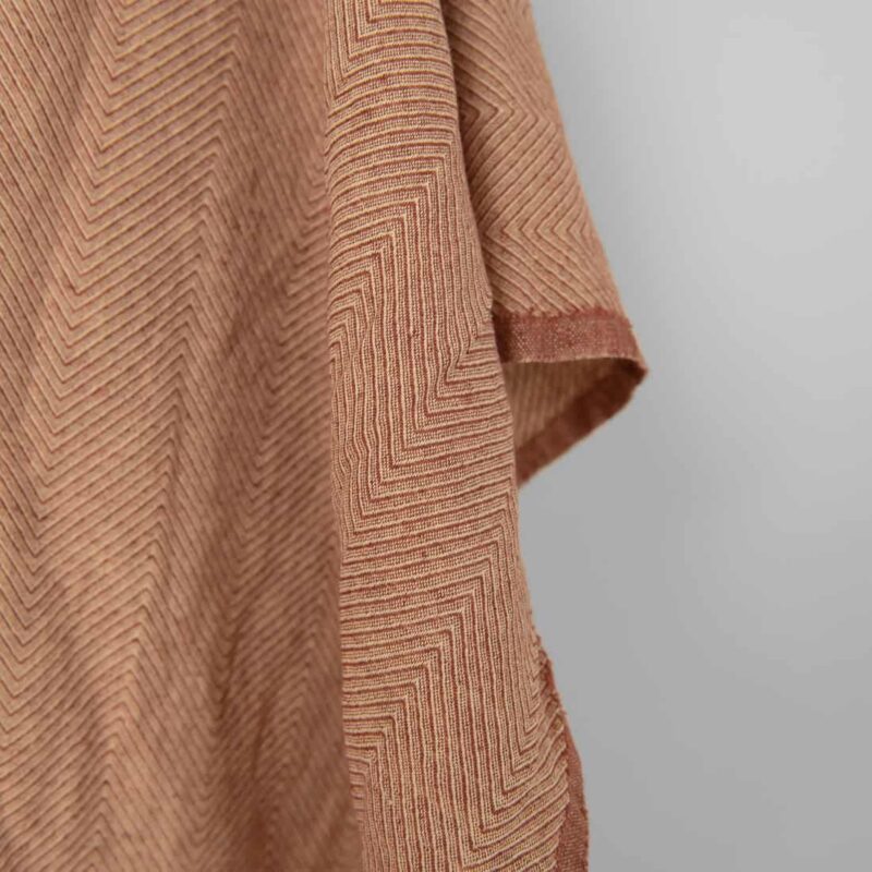 Washed linen cotton fabric in yellow brown herringbone, specially washed