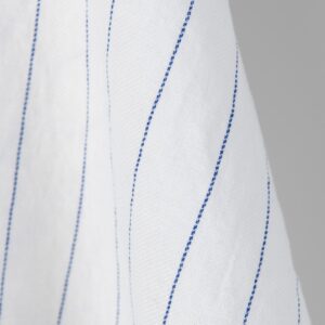Washed linen cotton fabric white with blue stripes. Stonewashed
