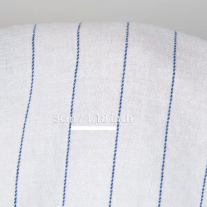 Washed linen cotton fabric white with blue stripes, with measurements