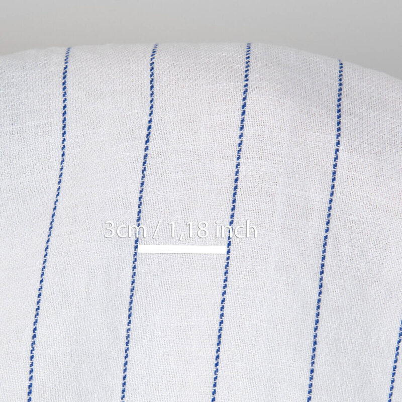 Washed linen cotton fabric white with blue stripes, with measurements