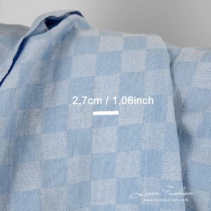 Bluish linen cotton fabric in checks, perfect for clothes and home textile