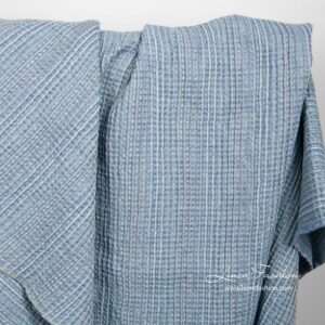 Lniano - bawełniana tkanina prana niebieska splot waflowy 4 Blue waffle linen fabric by the yard or meter