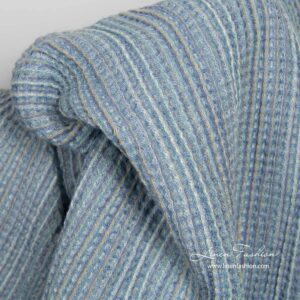 Lniano - bawełniana tkanina prana niebieska splot waflowy 5 Blue waffle linen fabric, washed