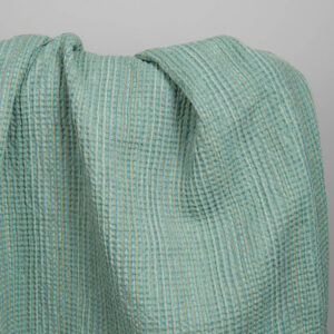 Lniano – bawełniana tkanina prana zielona splot waflowy 4 Washed green linen cotton waffle weave fabric