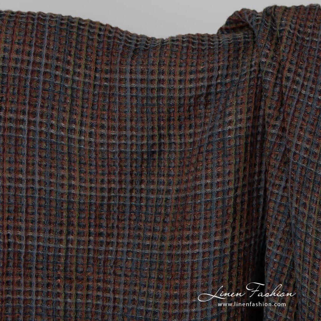 Prana tkanina waflowa len z bawełną 2 Multi coloured linen cotton fabric.
