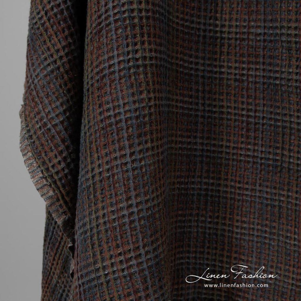 Prana tkanina waflowa len z bawełną 3 Washed linen cotton multi coloured fabric.