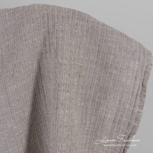 Beige linen cotton fabric in stripes, washed