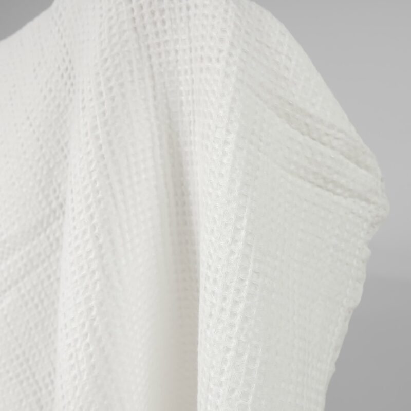Washed linen cotton fabric off-white waffle close up detail