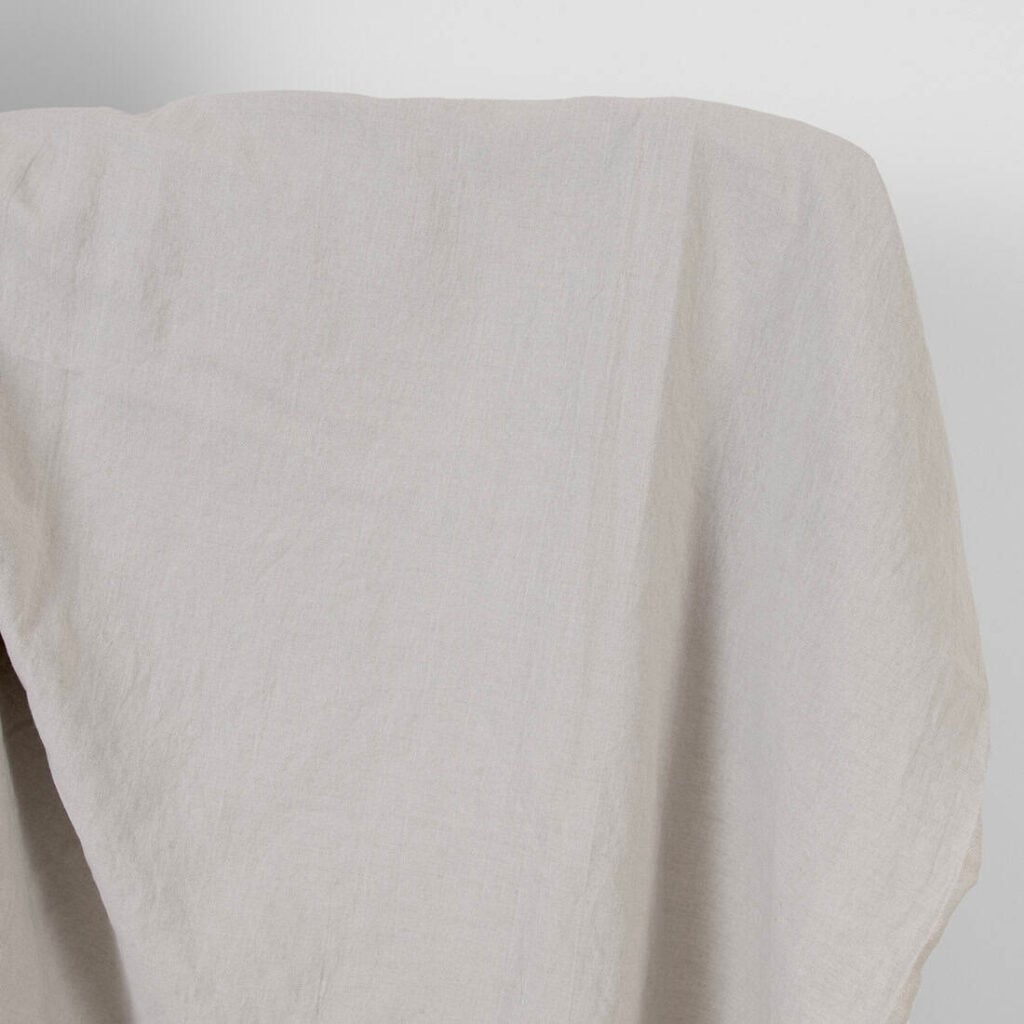 Washed linen cotton fabric light beige-grey melange