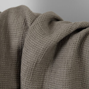 Linen cotton fabric beige-grey waffle washed, soft to touch