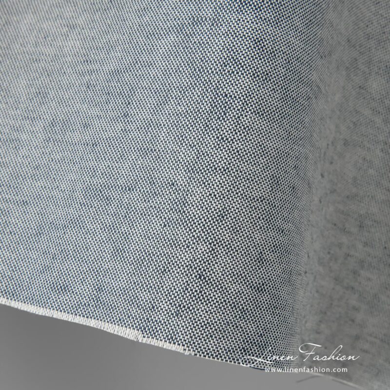 Linen cotton fabric in dark blue and white