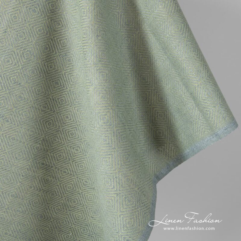 Linen cotton fabric grey green diamond weave edge