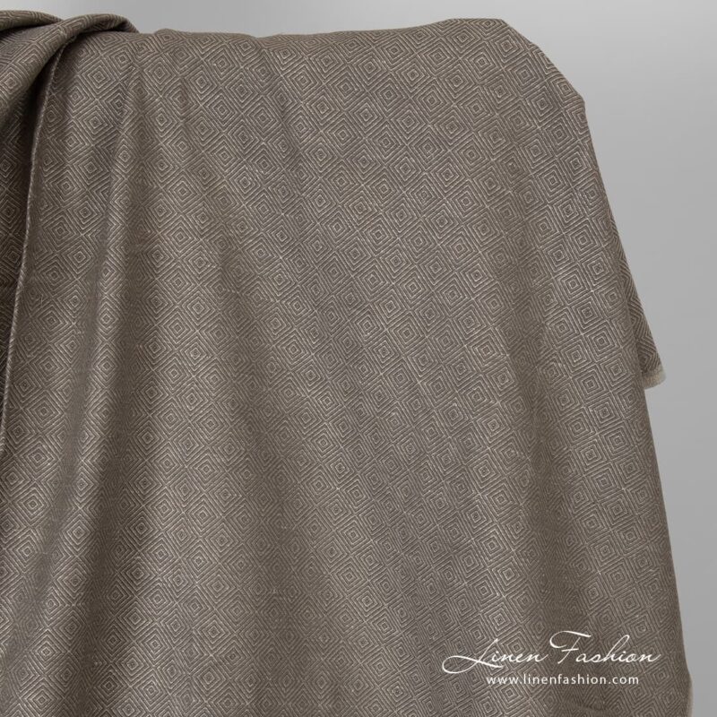 Brown diamond pattern linen cotton fabric.