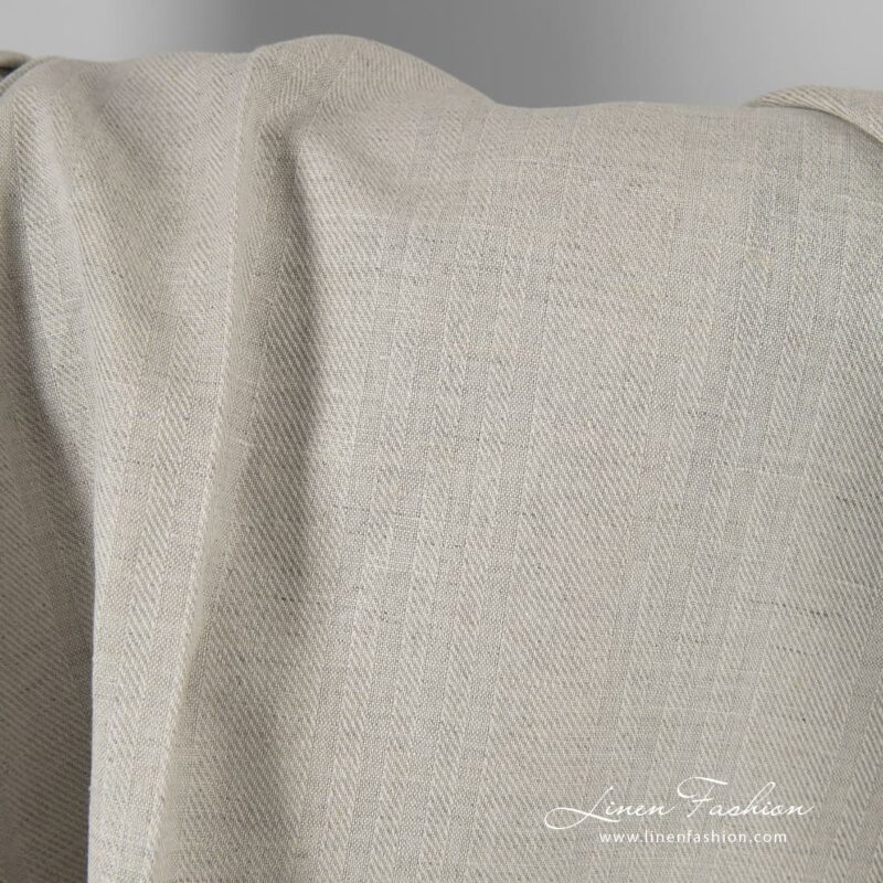 Light grey linen cotton fabric in twill weave pattern