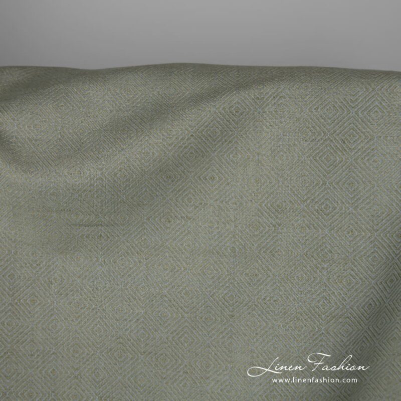 Linen cotton fabric in greyish green diamond pattern 150cm product photo