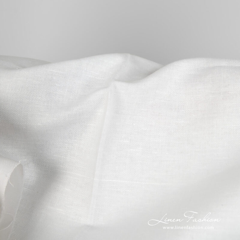 Linen cotton fabric white colour in twill weave close up detail
