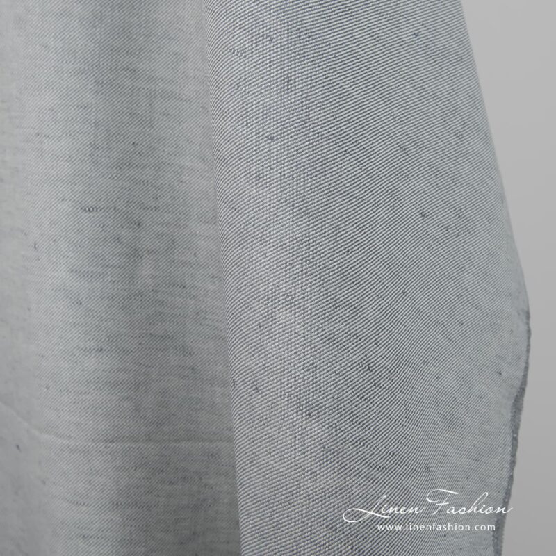 Linen cotton fabric blueish grey twill weave 150cm