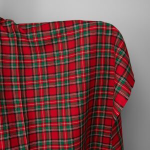 Linen cotton fabric red green checks