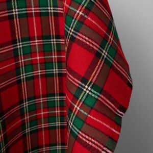 Linen cotton fabric red green checks, fabric edge