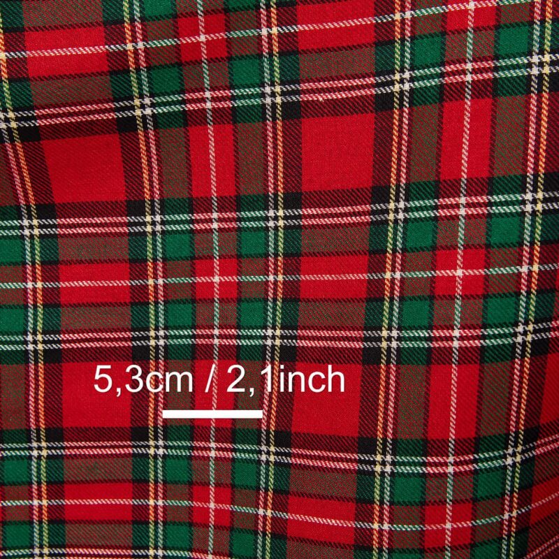 Linen cotton fabric red green checks, with measurements