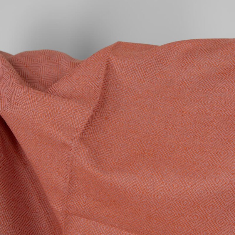 Linen cotton fabric orange and lilac diamond pattern, 150cm