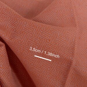 Linen cotton fabric orange and lilac diamond pattern, with measurements