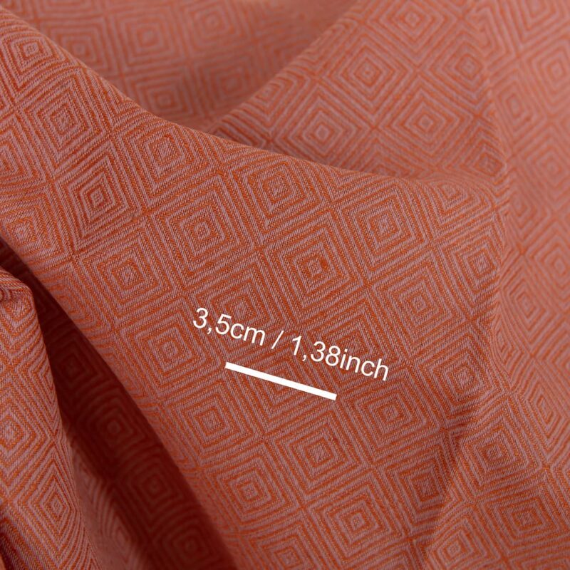 Linen cotton fabric orange and lilac diamond pattern, with measurements