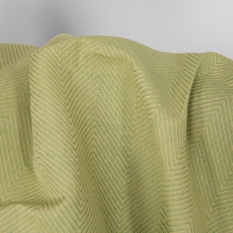 Linen cotton fabric green and yellow herringbone, 150cm
