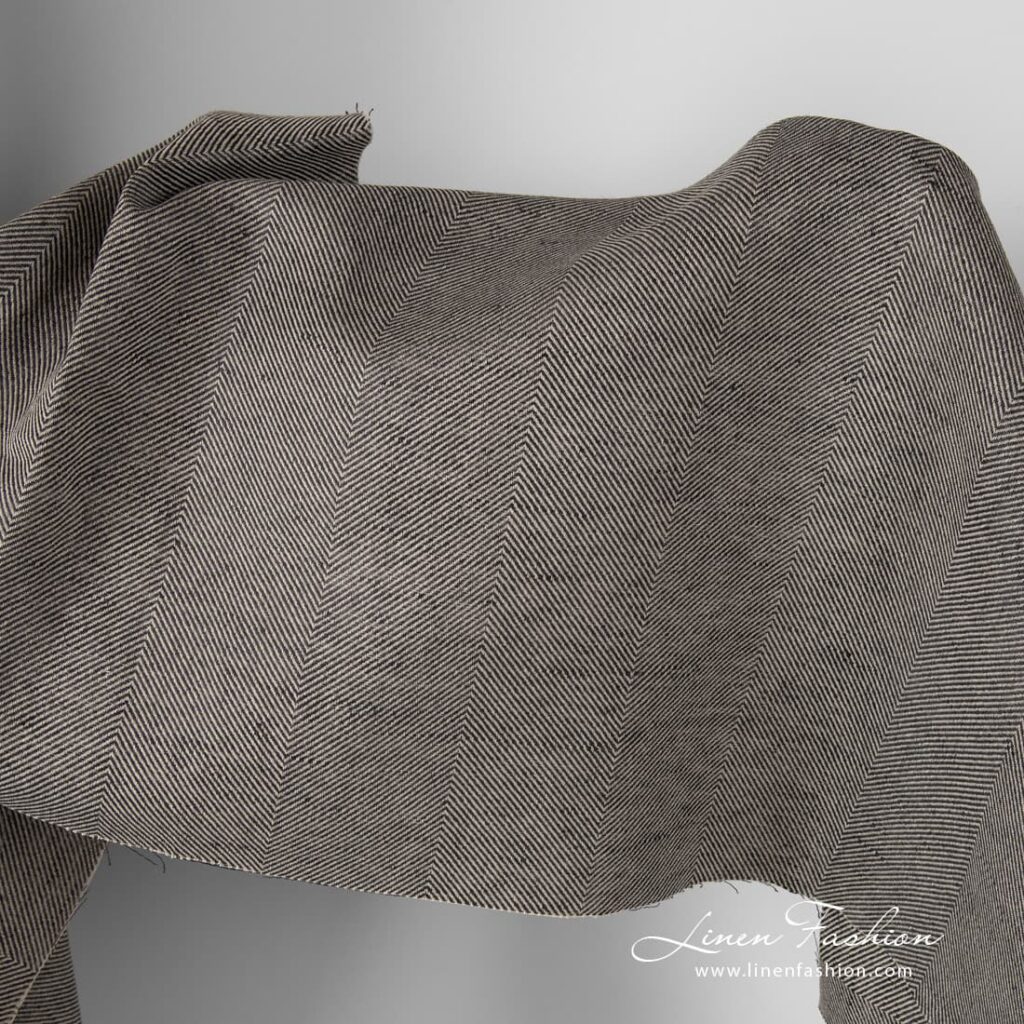Linen cotton fabric in wide herringbone.