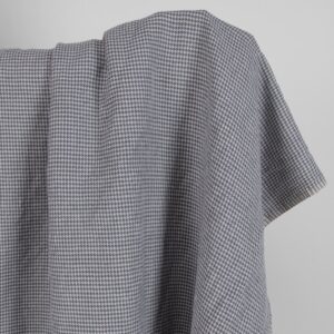 Prana szara pepitka len z bawełną 6 Washed linen cotton fabric grey houndstooth pattern product photo