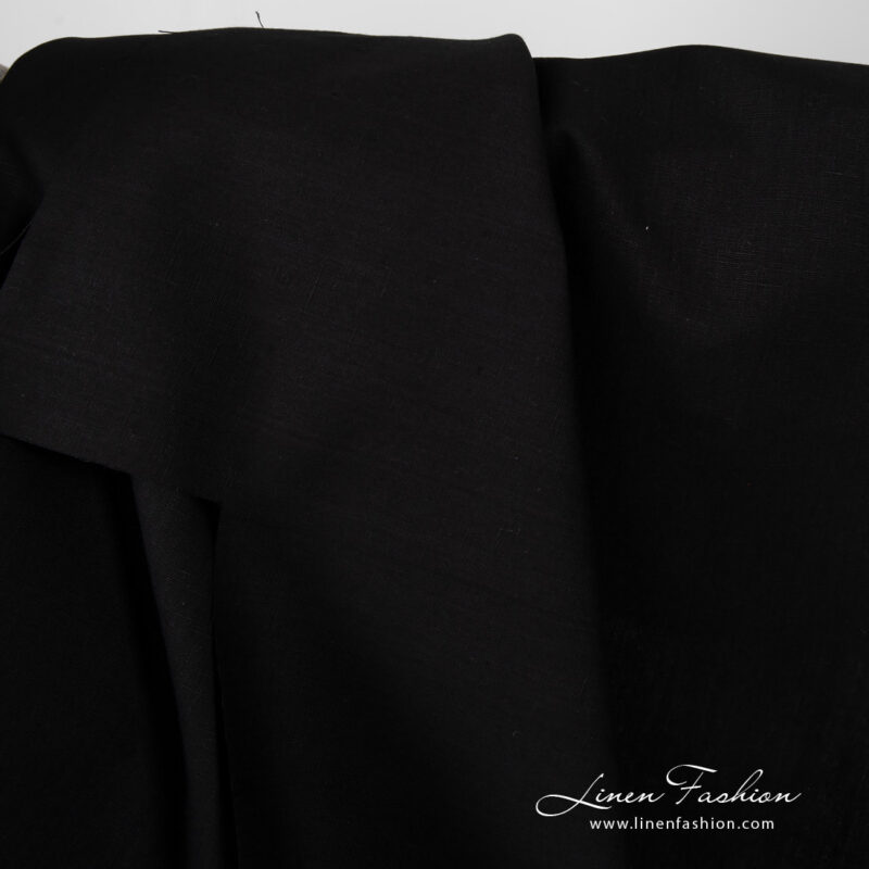 Linen blend fabric in black color