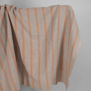 Prany len z bawełną w brązowe paski 5 Washed linen cotton in brown patterned stripes