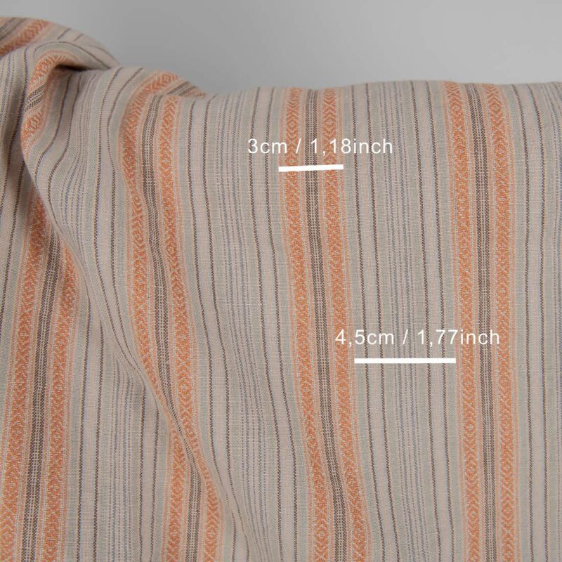 Washed linen cotton in brown patterned stripes with measurements