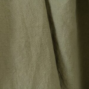 Washed linen cotton fabric grey-sand and green melange, plain weave