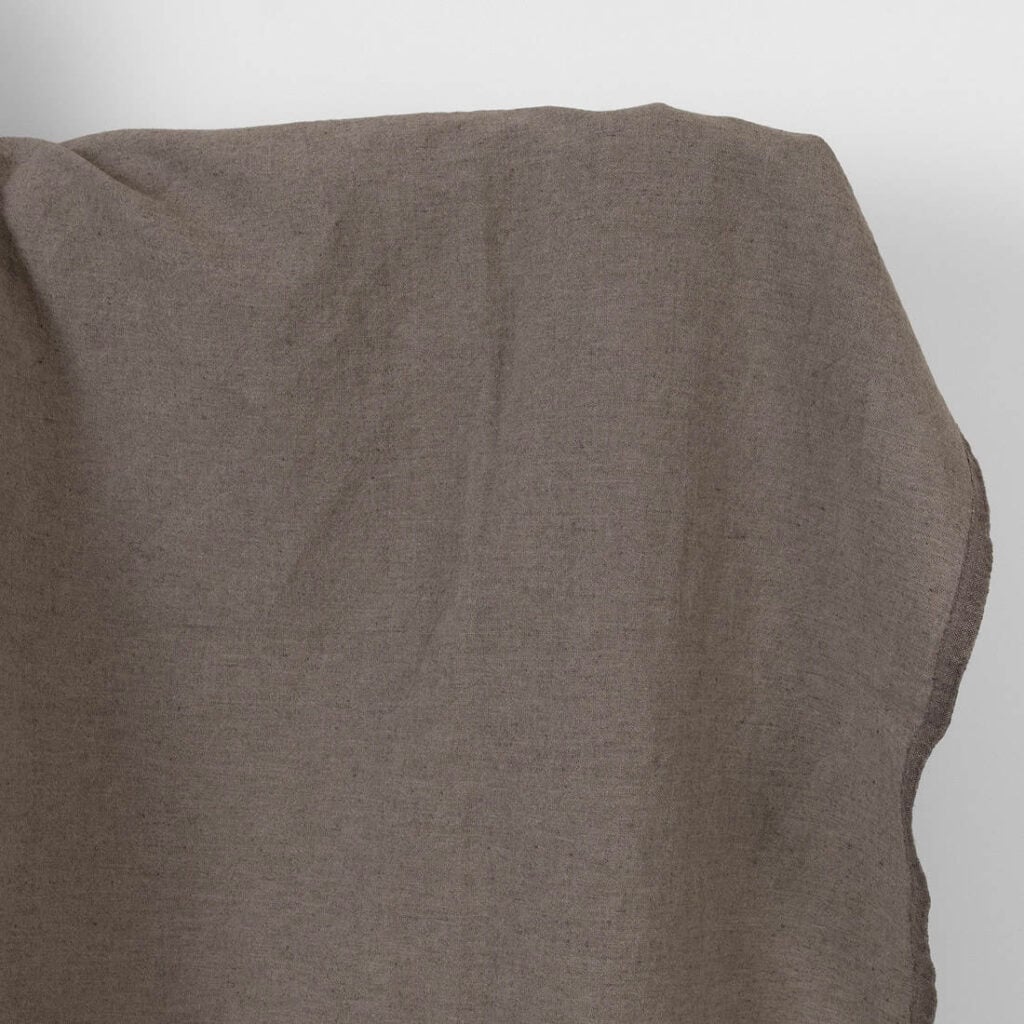 Linen cotton fabric grey-brown melange washed