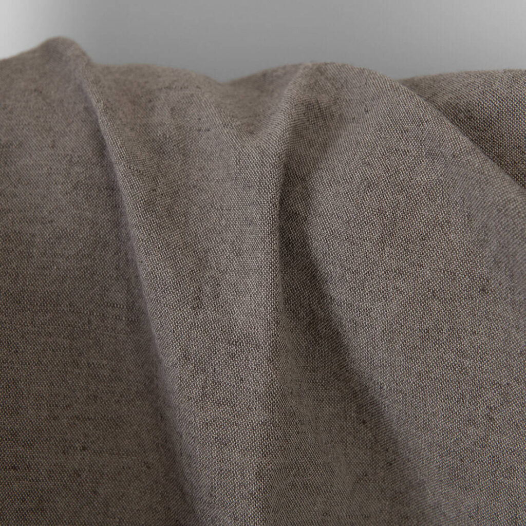 Szaro-brązowy melanż prany len z bawełną 2 Linen cotton fabric grey-brown melange washed, plain weave