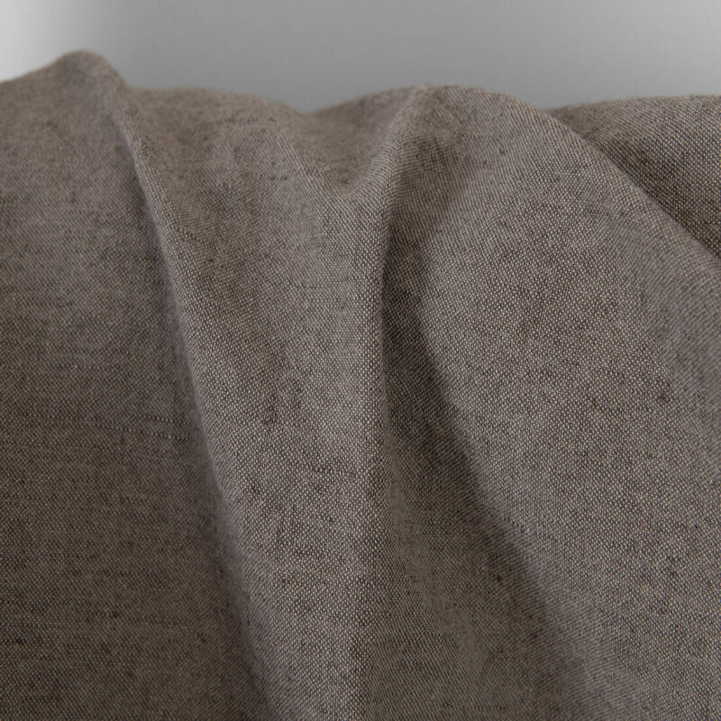 Linen cotton fabric grey-brown melange washed, plain weave
