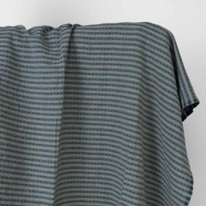 Washed linen cotton fabric blue and green patterned stripes