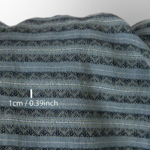 Washed linen cotton fabric blue and green patterned stripes, with measurements