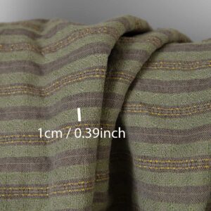 Washed linen cotton fabric brown green patterned stripes, with measurements
