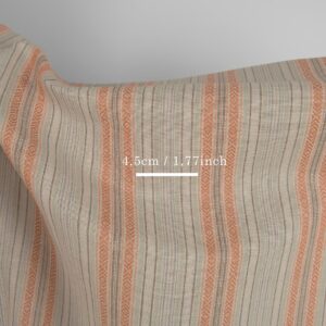 Linen cotton fabric greenish brown stripes with measurements