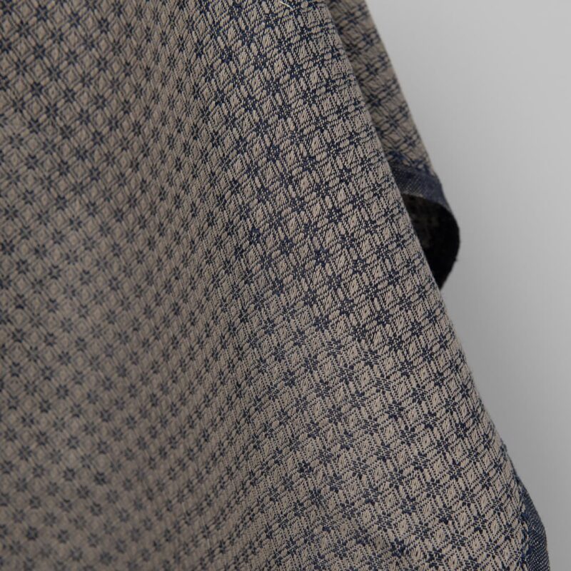 Linen cotton fabric blue and beige diamond pattern texture
