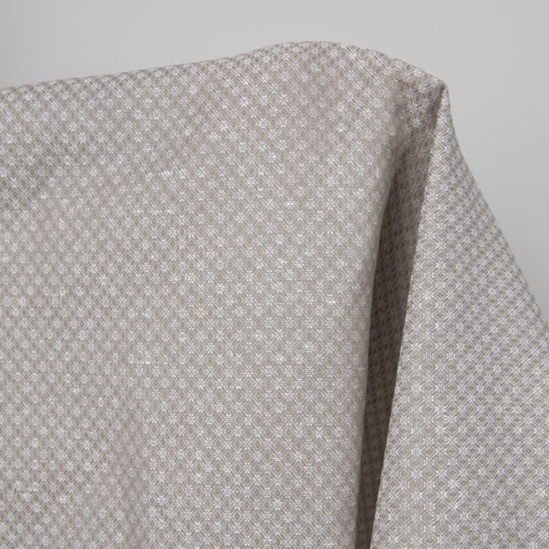 Linen cotton fabric dark beige and white diamonds product photo