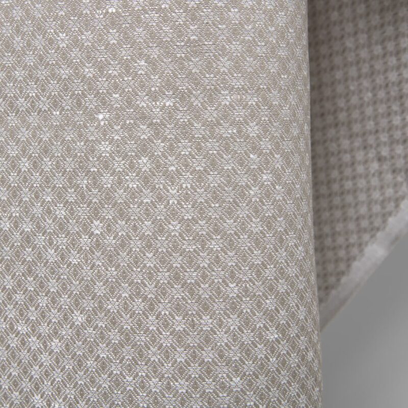 Linen cotton fabric dark beige and white diamond pattern