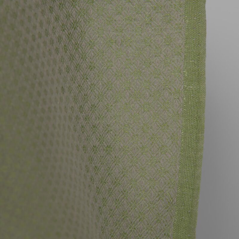 Linen cotton fabric green and beige diamond pattern edge