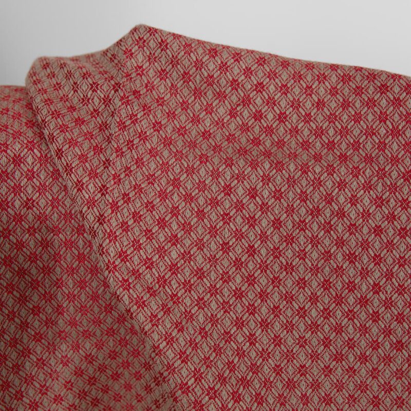 Linen cotton fabric red and beige diamond pattern product photo