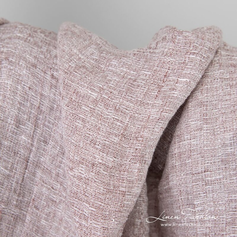 Brown linen fabric in melange, washed fabric