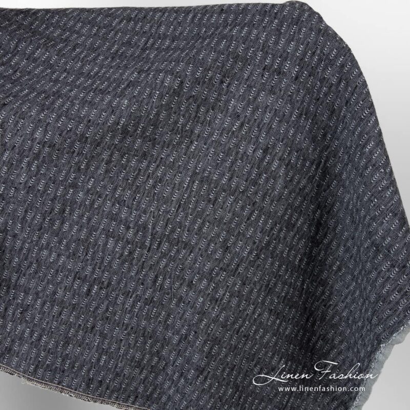 Black grey patterned fabric, washed linen
