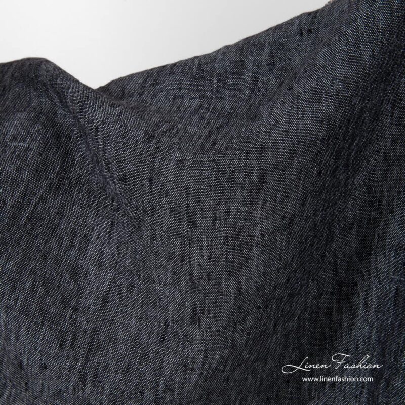 Black grey melange linen fabric, washed