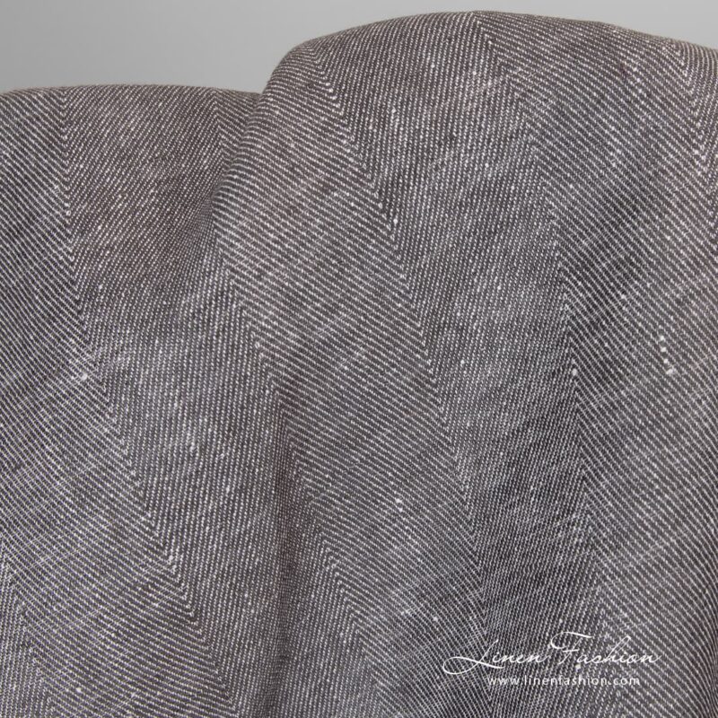 Herringbone linen fabric in grey.